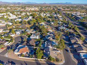 Overhead view of a Phoenix, AZ residential neighborhood.