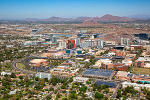 Aerial cityscape of Tempe, AZ.